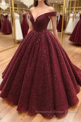 Shiny Off the Shoulder Burgundy Semi Formal Prom Dresses, Dark Wine Red Off Shoulder Long Formal Evening Dresses